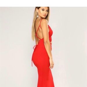 Fashion Nova Red Strappy Back Maxi Dress Large
